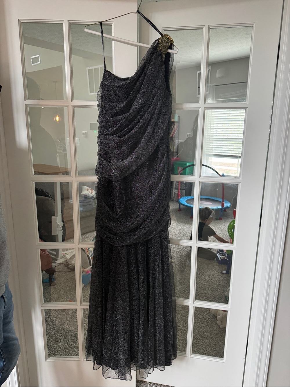 Tadashi Shoji Black One-Shoulder Sparkle Gown
